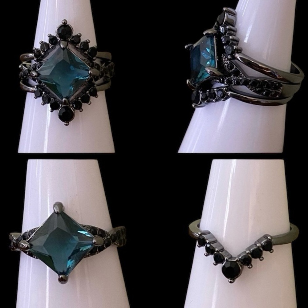 2 for $20 Women’s Turquoise & Black Stones 3 Stackable V-Shape Rings Size 6